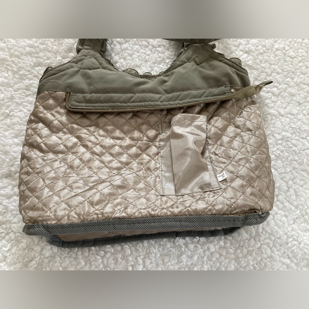 Joy Susan floral appliqués olive green fabric shoulder bag/purse - Picture 8 of 9